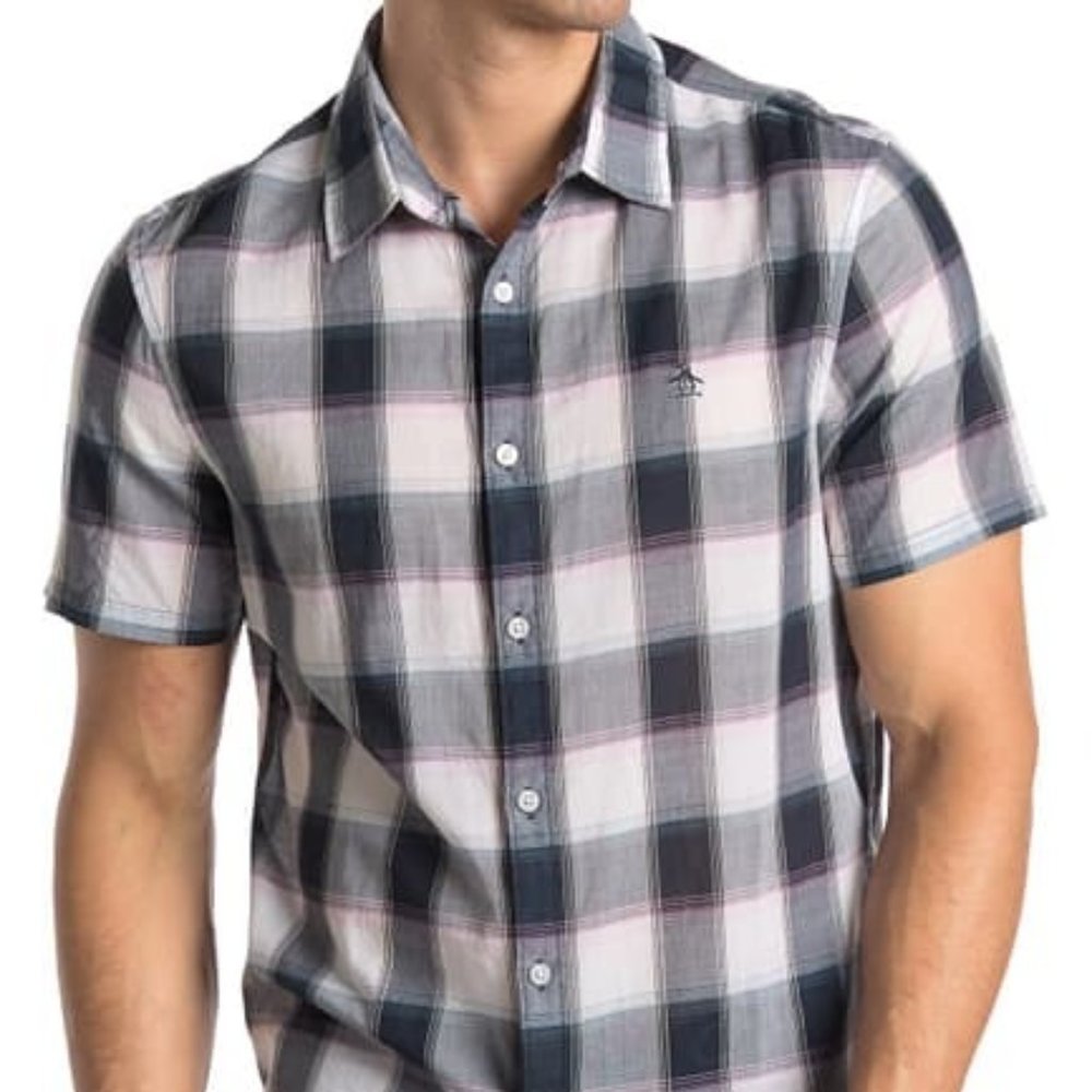 ORIGINAL PENGUIN Plaid Slim Fit Short Sleeve Shirt
